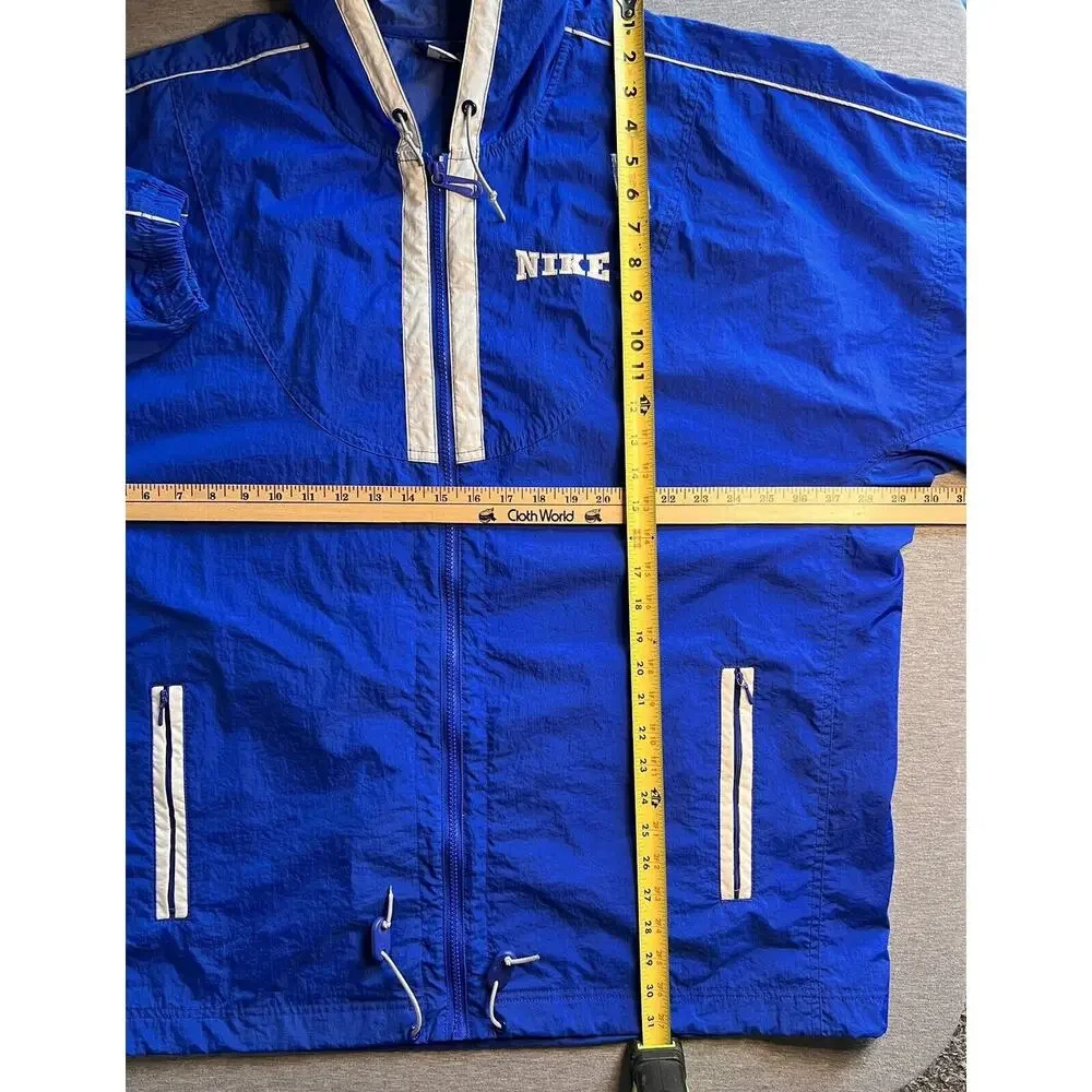 Vintage Nike Big Swoosh Windbreaker Full Zip Jacket Blue White MEDIUM Hood